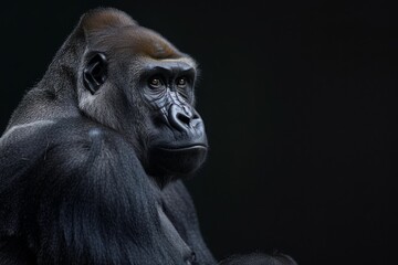 Fototapeta premium the beside view Eastern Lowland Gorilla, left side view, isolated on black background
