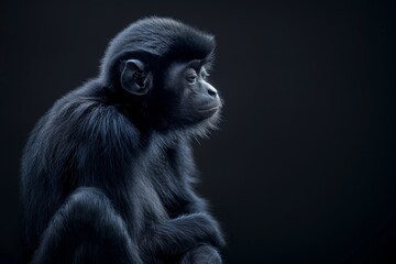 Fototapeta premium the beside view Javan Gibbon, left side view, isolated on black background