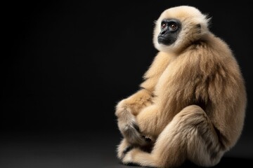 the beside view Kloss's Gibbon, left side view, isolated on black background