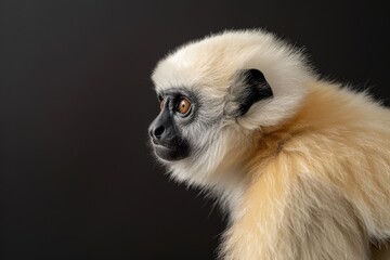 Fototapeta premium the beside view Lar Gibbon, left side view, isolated on black background