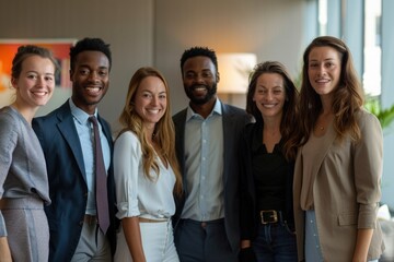 Obraz premium Diverse team of business people smiling together in modern office