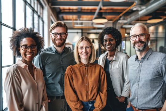Diverse business team smiling together in modern office