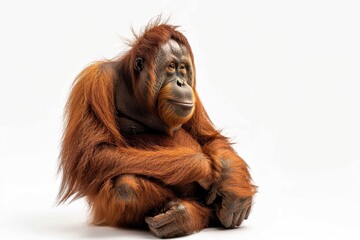 the beside view of a Bornean Orangutan, left side view, isolated on white background
