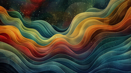 Abstract background with wavy colorful patterns, an illustration of waves in space in the style of digital art