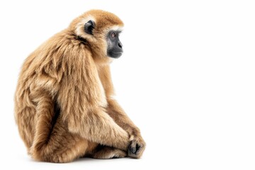 Fototapeta premium the beside view of a Javan Gibbon, left side view, isolated on white background