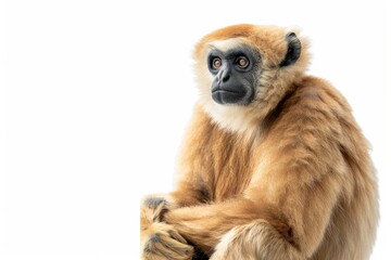 Fototapeta premium the beside view of a Javan Gibbon, left side view, isolated on white background
