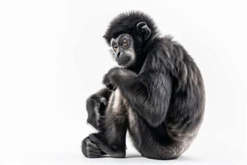 Obraz premium the beside view of a Javan Gibbon, left side view, isolated on white background