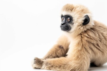 Fototapeta premium the beside view of a Lar Gibbon, left side view, isolated on white background