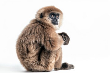 Fototapeta premium the beside view of a Lar Gibbon, left side view, isolated on white background