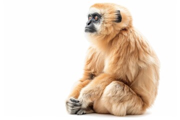 Fototapeta premium the beside view of a Lar Gibbon, left side view, isolated on white background