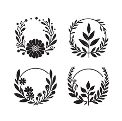 Floral Circle Frame Vector Set vector illustration