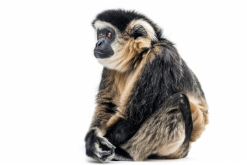 Obraz premium the beside view of a Pileated Gibbon, left side view, isolated on white background