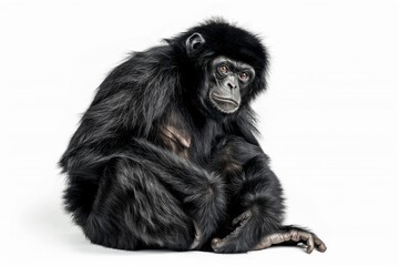 Fototapeta premium the beside view of a Siamang, left side view, isolated on white background