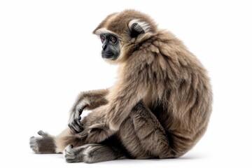 Obraz premium the beside view of a Southern Hoolock Gibbon, left side view, isolated on white background