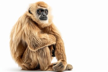 Fototapeta premium the beside view of a Southern Hoolock Gibbon, left side view, isolated on white background