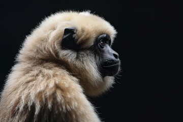 the beside view Pileated Gibbon, left side view, isolated on black background