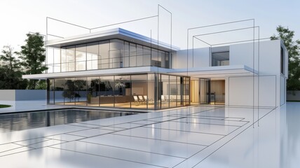 Obraz premium Modern Home with Copy Space. Exterior design architecture.