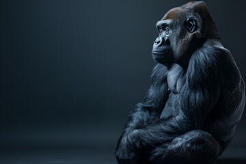 the beside view Western Lowland Gorilla, left side view, isolated on black background