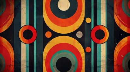 retro psychedelic patterns, s vintage background with geometric shapes retro colors, resembling psychedelic art of the era, in a patterned design