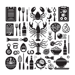 Vector set of seafood labels and signs vector illustration