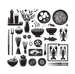 Vector set of seafood labels and signs vector illustration