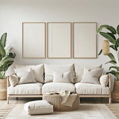 Mockup poster frame close up in interior background, 3d render. Living wall 