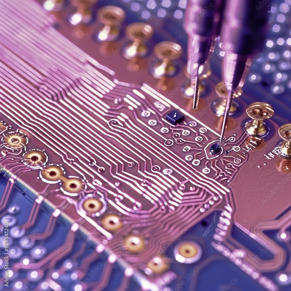 Poster detailed close up of microchip circuits with ethereal glow for enhanced search visibility