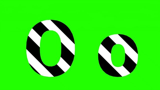 Animated letter "O" in black and white stripes, perfect for educational videos, presentations, or social media. 