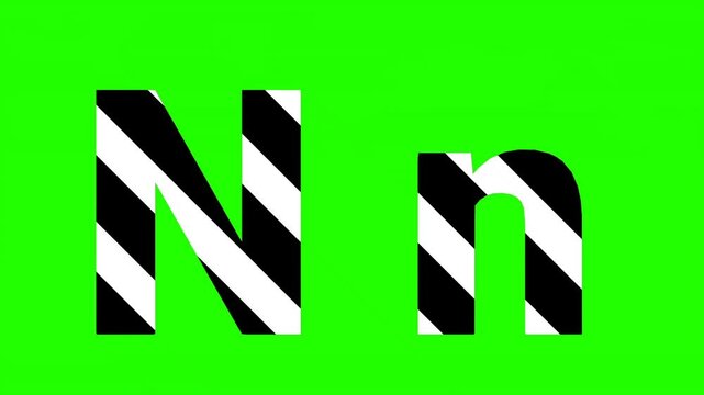 Animated letter "N" with a black and white stripe pattern, perfect for educational videos, presentations, or graphic design projects.