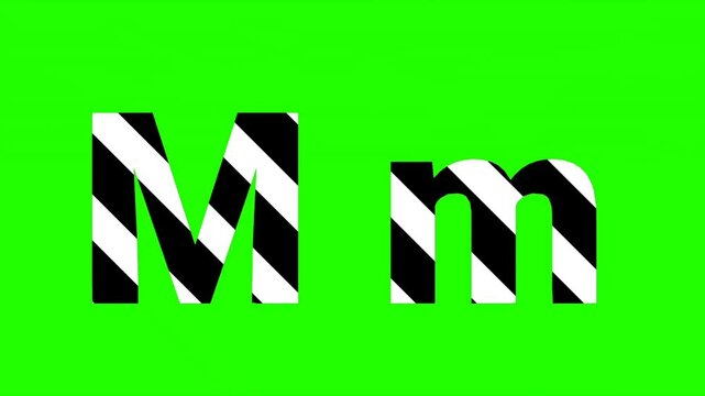 Animated letter "M" in uppercase and lowercase, with a black and white striped pattern. Perfect for educational videos, presentations, and social media.
