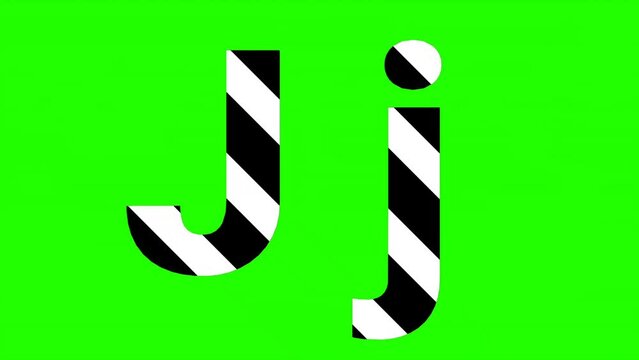 A simple and clean animation of the letter "J" with a black and white striped pattern on a green screen background. Perfect for educational videos, presentations, or creative projects.
