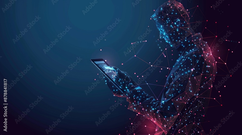 Aufkleber abstract digital businessman with tablet uses chatbot app. concept of artificial intelligence and te