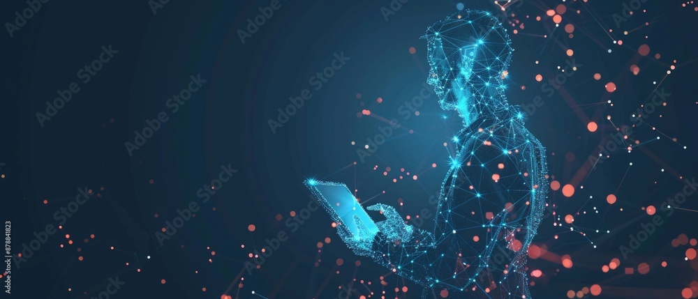 Aufkleber abstract digital businessman with tablet uses chatbot app. concept of artificial intelligence and te