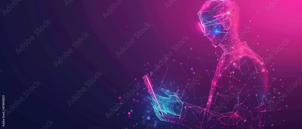 Aufkleber abstract digital businessman with tablet uses chatbot app. concept of artificial intelligence and te
