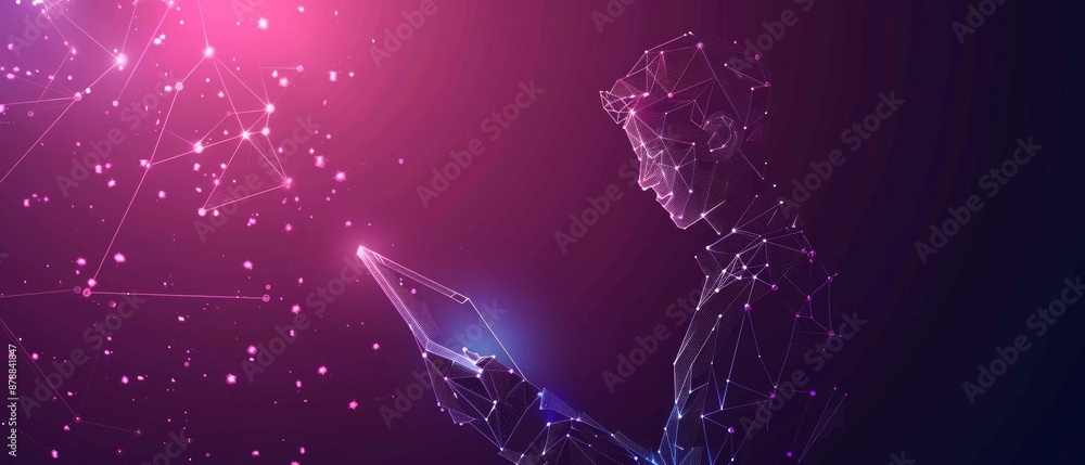 Aufkleber abstract digital businessman with tablet uses chatbot app. concept of artificial intelligence and te
