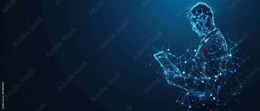 Aufkleber abstract digital businessman with tablet uses chatbot app. concept of artificial intelligence and te