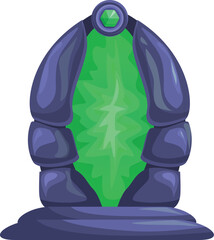 Ancient magic portal opening in stone structure with glowing green light emitting from inside