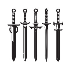 set of swords silhouettes vector illustration