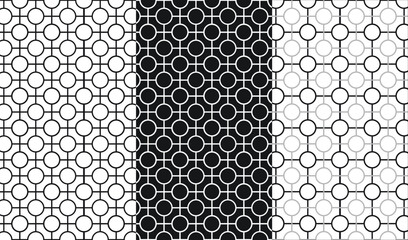 A set of seamless geometric patterns made of circles.  Abstract vintage background. Modern elegant texture.