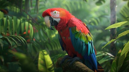 Obraz premium A Majestic Macaw Amidst Vibrant Foliage in the Lush Tropical Jungle