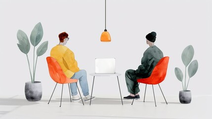 Teamwork portrayed through colorful watercolor scenes, capturing collaborative efforts and unity in achieving common objectives. Illustration, Image, , Minimalism,