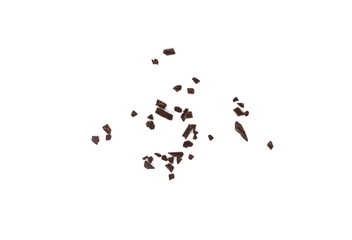 Chocolate sprinkles isolated on white background. Grated chocolate isolated on white background.
