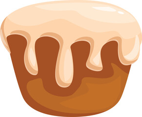 Freshly baked cupcake with smooth icing dripping down its sides