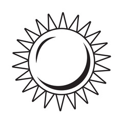 Hand drawn sun icon isolated on white background.; Design concept of beach summer vacation by the sea and traveling