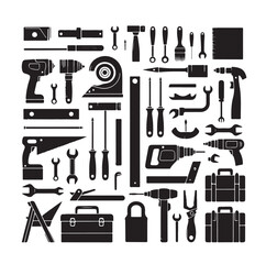 Set of Carpentry tools silhouettes vector illustration