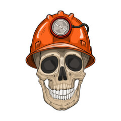 Skull in the miner helmet. Vector illustration