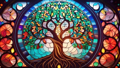 Stained Glass Tree of Life Window Art