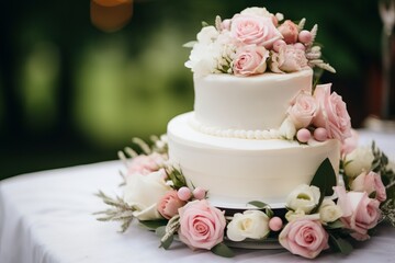 Wedding White Double Layer Rose Cake