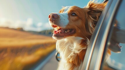 Joyous Lap Dog with Head Out of Car Window on an Adventure