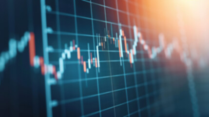 Close-up of a financial stock market chart with fluctuating data points and a blurred background, representing economic trends and market analysis.